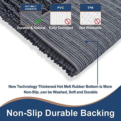 Luxury Chenille Charcoal Grey Bathroom Rugs Sets 2 Piece, Thickened