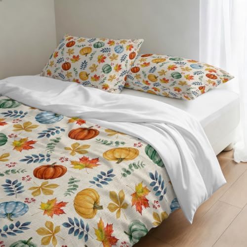 Thanksgiving Fall Duvet Cover Set 3 Pieces with Zipper Closure, Blue