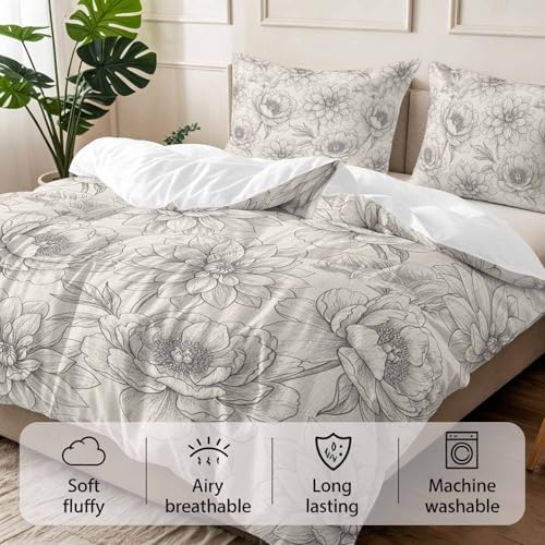 3 Pieces Bedding Set Queen Size, Bohemia Floral Soft Duvet Covers Set