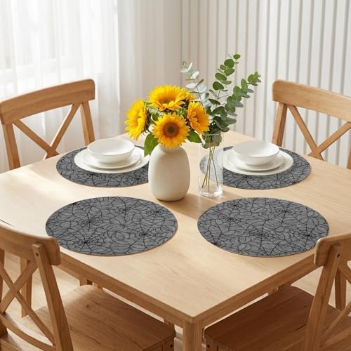 Minimalist Webs Faux Leather Placemats Set of 6, 15in, Waterproof Heat