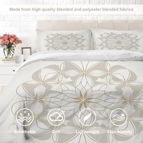 Floral Pattern 100% Cotton Duvet Cover Set Queen Size, Circular