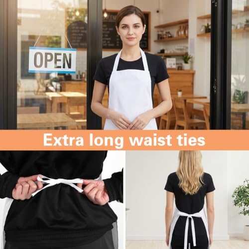 15 Pcs White Aprons with Pockets, Adult Bib Aprons Bulk Machine