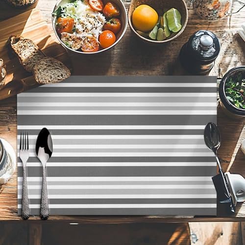 Gradient Gray Stripe Placemats Set of 8, Geometric Washable Cotton