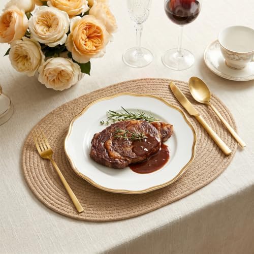 8 Pack Braided Oval Tablemats, 15.5 x 11.6 Inches Boho Oval Table Mats