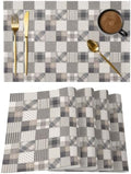 Taupe Gray Grid Placemats Set of 8, Cotton Linen Fabric Place Mats