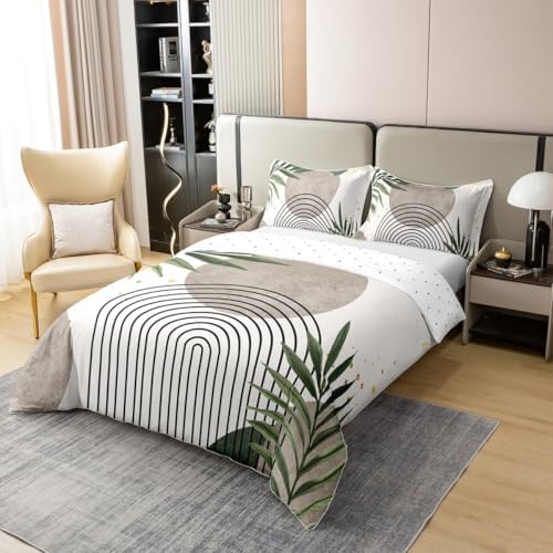 Boho Green 100% Cotton Duvet Cover Set Queen Size,Sage Bohemian Mid