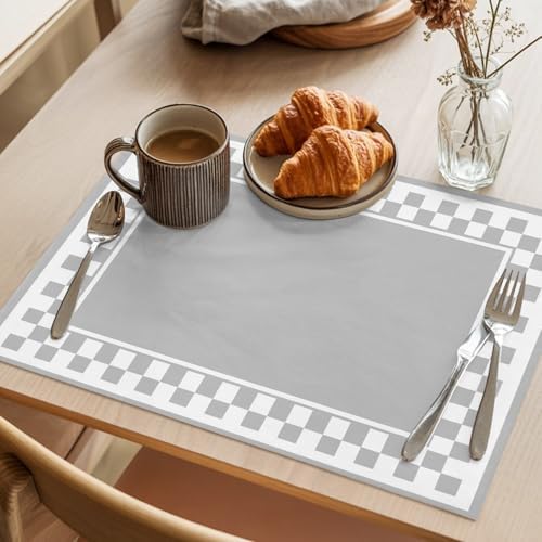 Placemats Set of 8, Grey Geometric Non Slip Table Mats, Washable Place