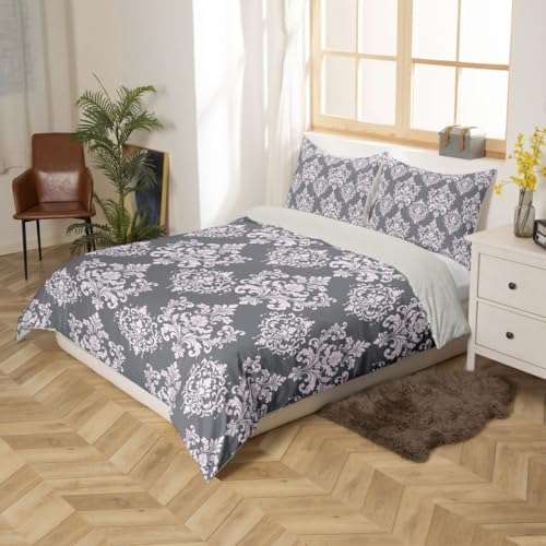 jejeloiu Vintage Damask Duvet Cover Full Size Bohemian Damask Print