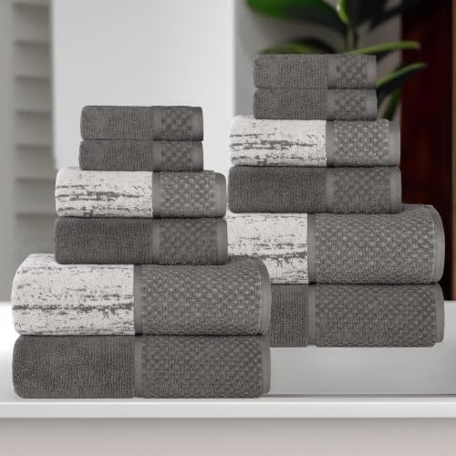SUPERIOR Cotton Bathroom Towel Set Plush Absorbent 12 Piece Charcoal