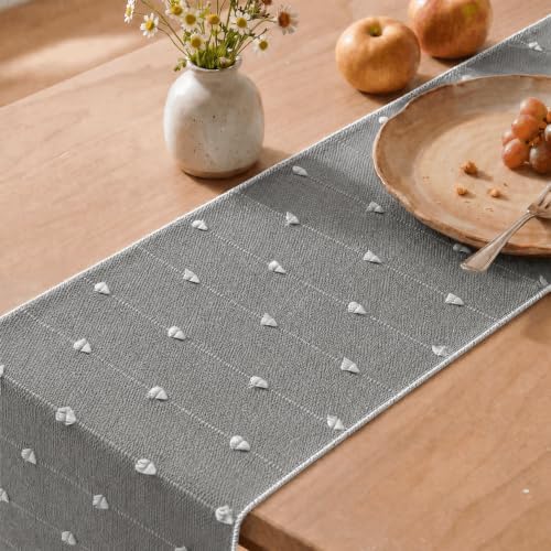 Artoid Mode Grey Farbic Rustic Cotton Woven Table Runner, Farmhouse
