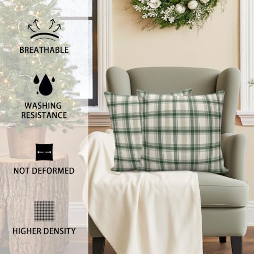 Throw Pillow Covers 18x18in Set of 2, Vintage Sage Green Plaid Outdoor