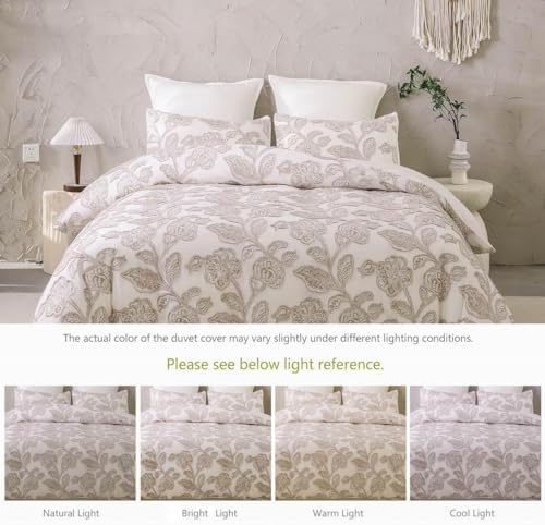 meadow park Cotton Clipped Jacquard Duvet Cover Set Queen, 3 Pieces
