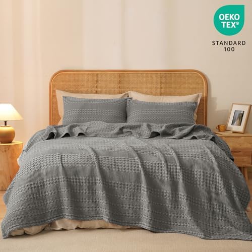 PHF Lightweight 100% Cotton Waffle Blanket for Bed, King, Dark Grey