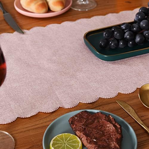 Pink Cotton Table Runner 13 x 90 in Long Farmhouse Scallop Style