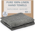 100% Linen Hand Towels 2-Pack - 14x28-inch Thin Waffle Weave