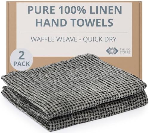 100% Linen Hand Towels 2-Pack - 14x28-inch Thin Waffle Weave