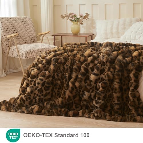 LIFEREVO Cheetah Print Fluffy Faux Rabbit Fur Throw Blanket 60x80