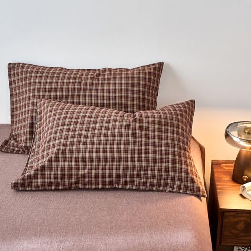 Burgundy Checkered Washed Cotton Duvet Cover Queen