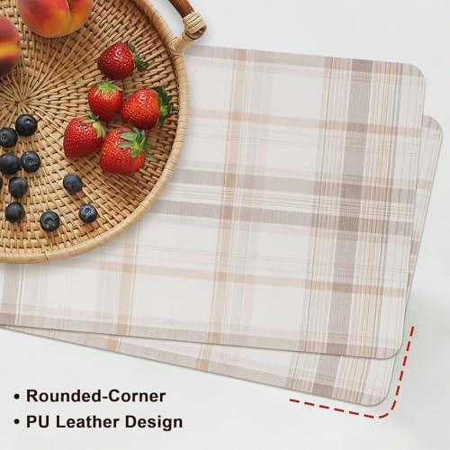Vintage Tartan Rustic Minimalist Leather Placemats Set of 6,12x18