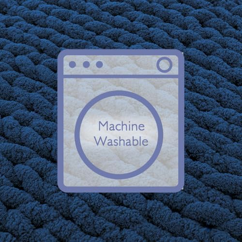 Bigacogo Chunky Knit Throw Blanket for Couch, 60x80 inches, Navy Blue