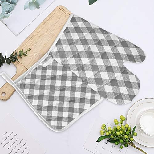 Kitchen Oven Gloves Gray Buffalo Check Plaid Oven Mitts Pot Holder Set