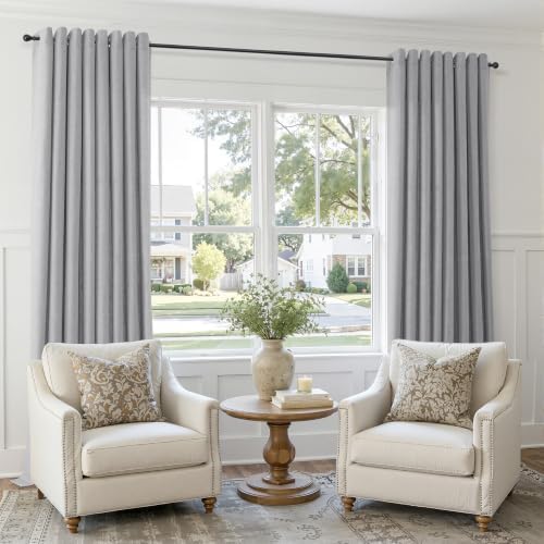 Hokibero Grey Grommet Linen Curtains 63 Inches Long for Living Room