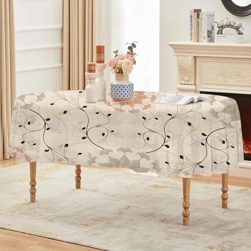 Vintage Symmetrical Floral Print Oval Table Cloth, Waterproof Duty