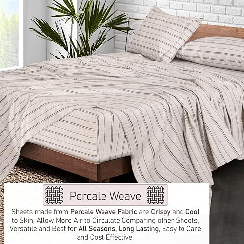 RUVANTI 100% Cotton Full Sheets, Percale Weave Full Size Set, Brown