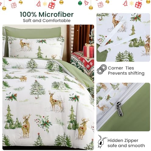 Luxudecor Christmas Duvet Cover Set King Size 3 Pieces,White Christmas