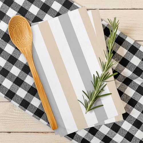 Classical Beige Grey Striped Kitchen Towels Soft Absorbent Dish Towels