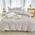 LIFETOWN Striped Duvet Cover Set 100% Washed Cotton Linen Feel Natural