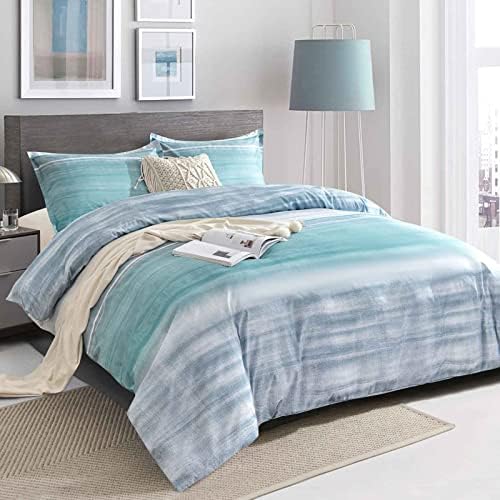 Faincy 7 Pcs King Size Comforter Set with Sheets, Blue, Grey and Teal