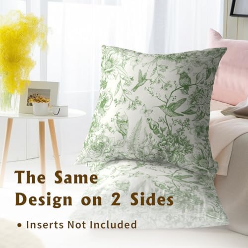 Vintage Floral Throw Pillow Covers 22x22 Inch, Set of 2 Green White