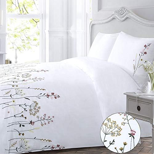 YINFUNG Cotton Duvet Cover Set White Queen Floral Embroidered Flower