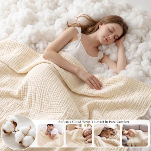 Exclusivo Mezcla 100% Cotton 6-Layer Muslin Throw Blanket, Ivory