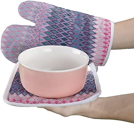Quilted Cotton Terry Cloth Oven Mitt, Pot Holder Ombre Pink Grey
