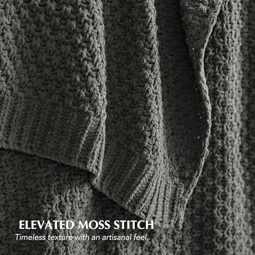 EVERGRACEHOME Chunky Chenille Knit Throw Blanket, 60 x 80, Charcoal