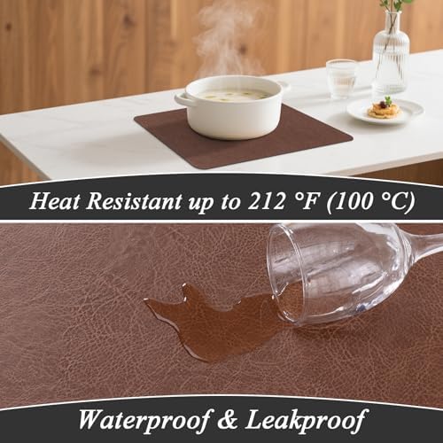 SHACOS Faux Leather Placemats Set of 6 Place Mats Table Mats, Toffee