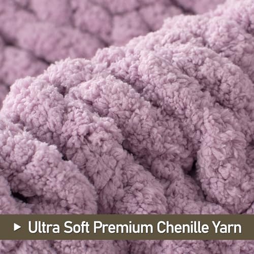 Chunky Knit Throw Blanket 50x60, 100% Handmade Chenille Yarn