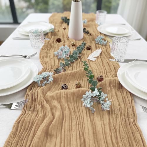 10 Pack Nude Cheesecloth Table Runner 17x108 Inch Boho Semi Sheer