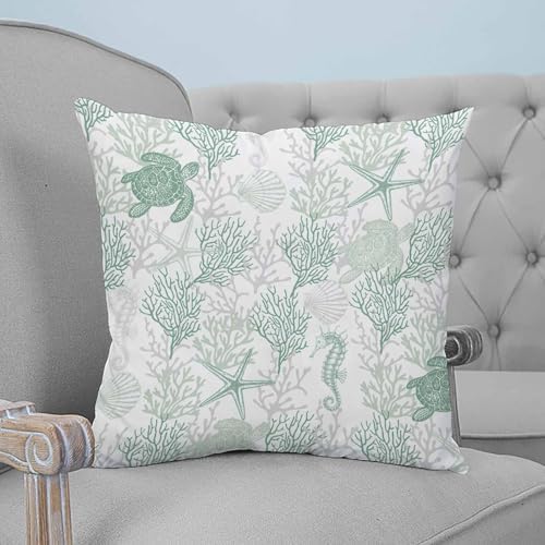 20x20 Pillow Covers Set of 2, Green Coastal Throw Pillow Covers