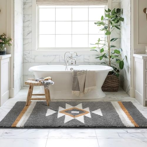 Bathroom Runner Rug, Grey Western Non Slip Washable Long Bath Rug