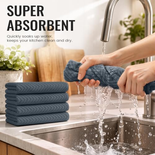 Homaxy 12 Pack 100% Cotton Kitchen Towels and Dishcloths Set, Dark