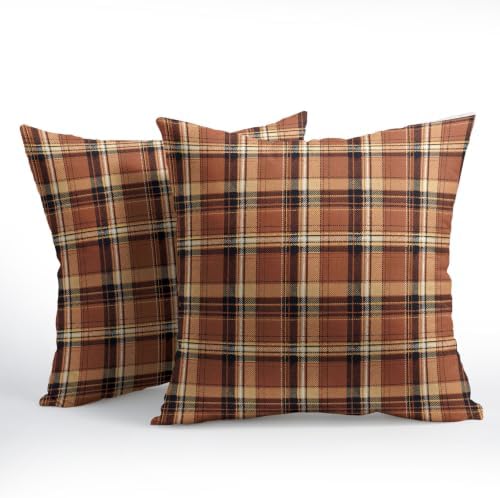 Christmas Plaid Pillow Covers 22x22 Set of 2 Burnt Orange Highly