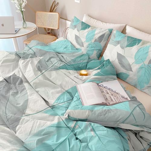 Soft Microfiber Duvet Cover Light Gray - Plants Gradient Leaves