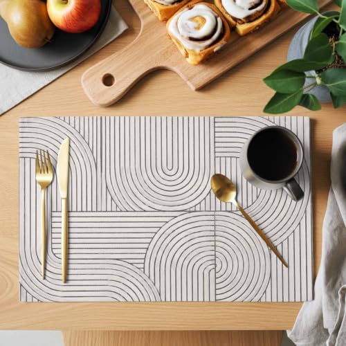 Beige Cream Boho Placemats Set of 6, Cotton Linen Fabric Place Mats
