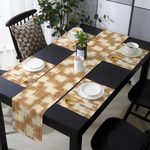 Brown Patchwork Table Mats Set of 6 with Table Runner 90 Inches