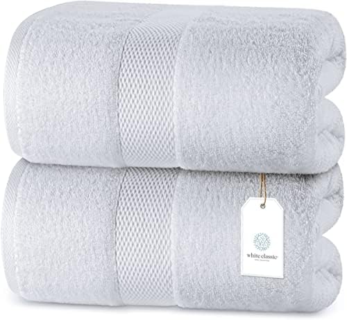 White Classic 2 Luxury White Bath Sheet Towels 35 x 70, 6 Hand Towels