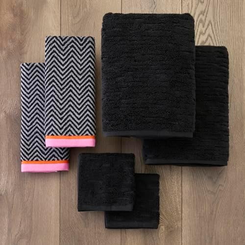 SKL Home CloudSoft/Herringbone & Border Bath Towel Set-6pc, Slate