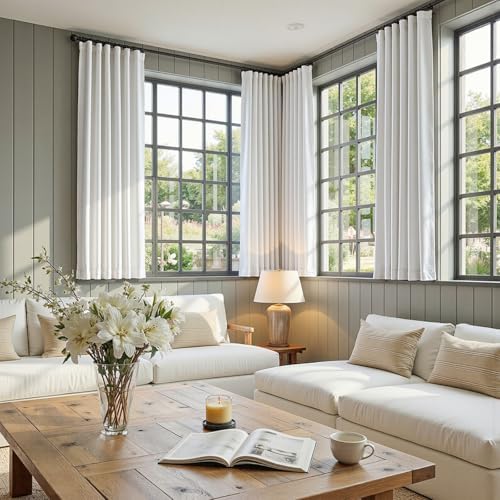 jinchan Linen Textured White Blackout Curtains Back Tab 63 Inches 2